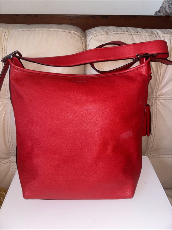 Coach Handbags - COACH Red Leather Tassel 2WAY Shoulder Bag Authentic Large Leather Tote